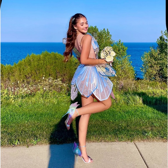 Sheer Nude and Silver Mirrored Cocktail Dress prom dress - Picture 5 of 17